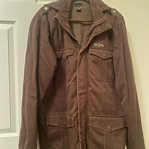 Quiksilver Brown Hooded Field Coat with Sherpa Lining